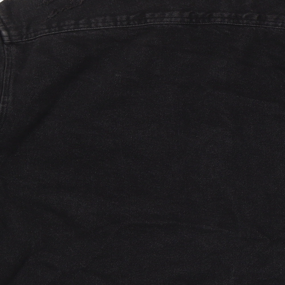 Zara Mens Black Cotton Button-Up Size L Collared Snap - Destressed
