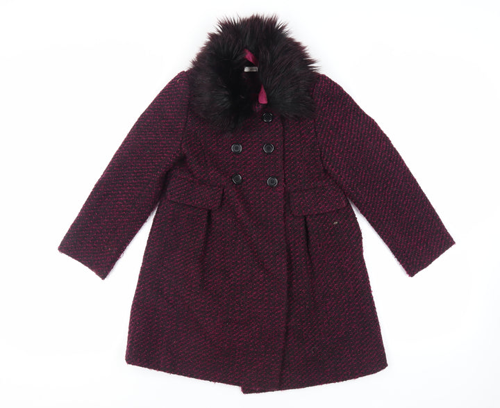 John lew Girls Purple Pea Coat Coat Size 8 Years Button - Faux Fur Collar