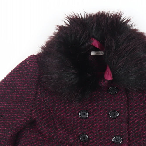 John lew Girls Purple Pea Coat Coat Size 8 Years Button - Faux Fur Collar