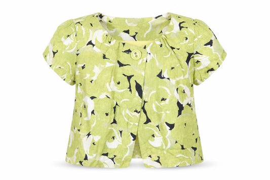 Front view of Per Se women’s green geometric jacket, size UK 12, button