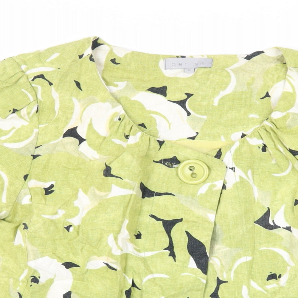 Per Se Womens Green Geometric Jacket Size 12 Button