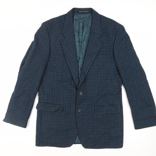 St Michael Mens Blue Geometric Wool Jacket Blazer Size 40 Regular - Vintage