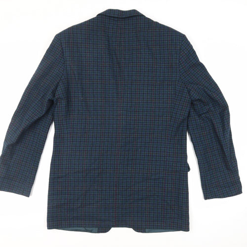 St Michael Mens Blue Geometric Wool Jacket Blazer Size 40 Regular - Vintage