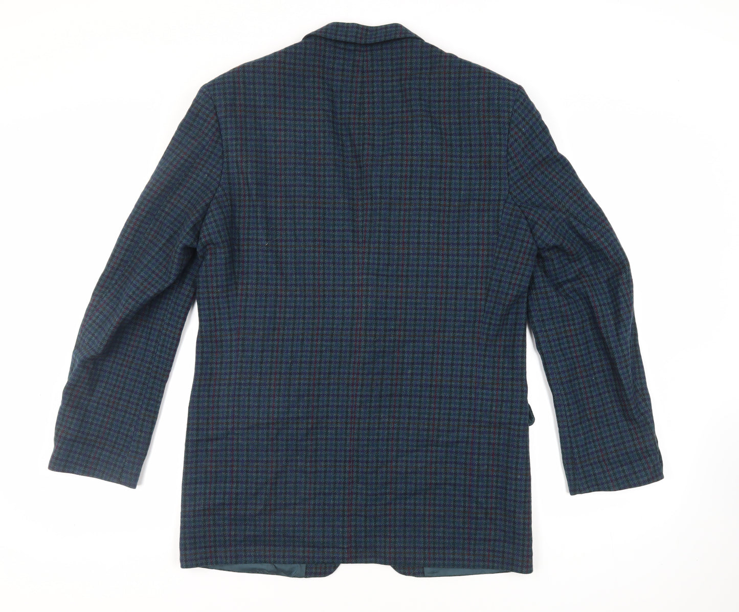 St Michael Mens Blue Geometric Wool Jacket Blazer Size 40 Regular - Vintage