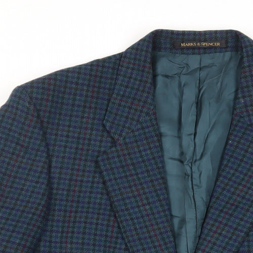 St Michael Mens Blue Geometric Wool Jacket Blazer Size 40 Regular - Vintage