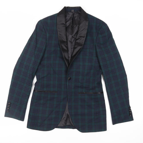 Marks and Spencer Mens Green Plaid Polyester Tuxedo Suit Jacket Size 34 Regular