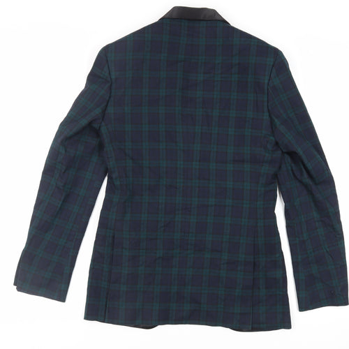 Marks and Spencer Mens Green Plaid Polyester Tuxedo Suit Jacket Size 34 Regular