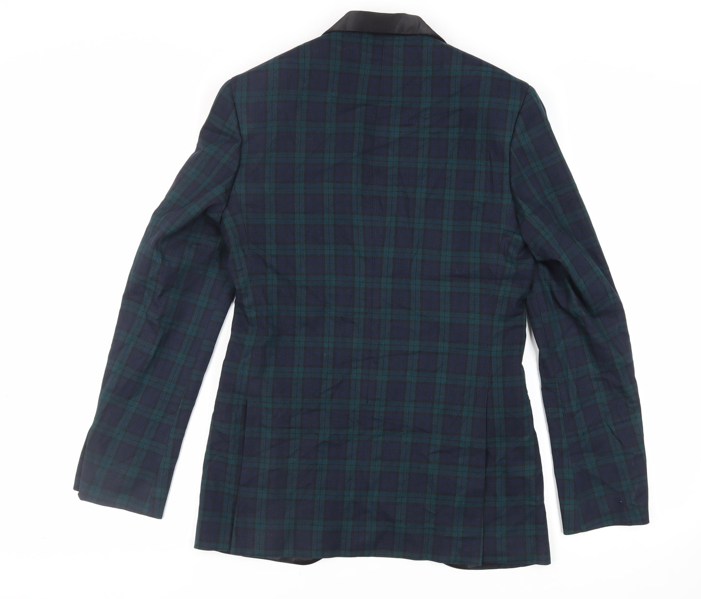 Marks and Spencer Mens Green Plaid Polyester Tuxedo Suit Jacket Size 34 Regular