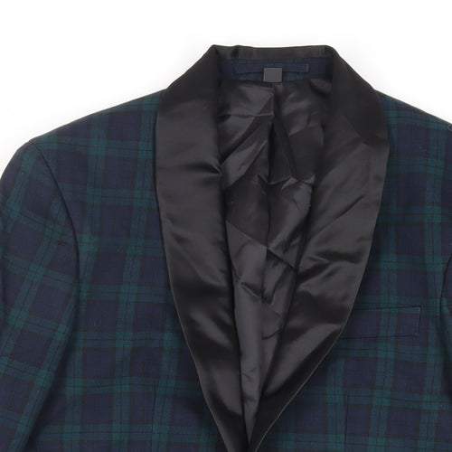 Marks and Spencer Mens Green Plaid Polyester Tuxedo Suit Jacket Size 34 Regular