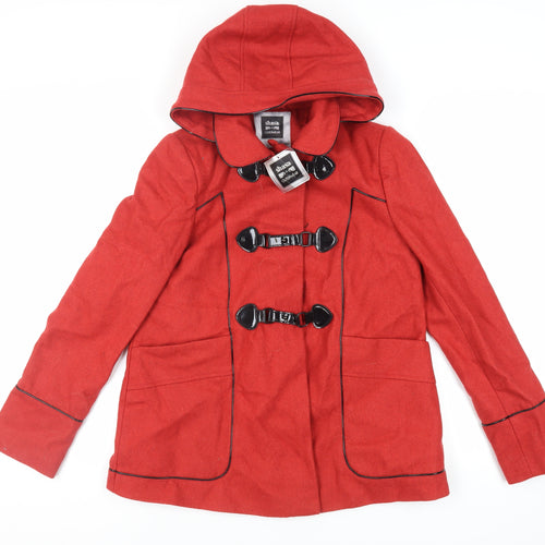 Shasa Womens Red Pea Coat Coat Size M Buckle - Duffle Coat Hooded