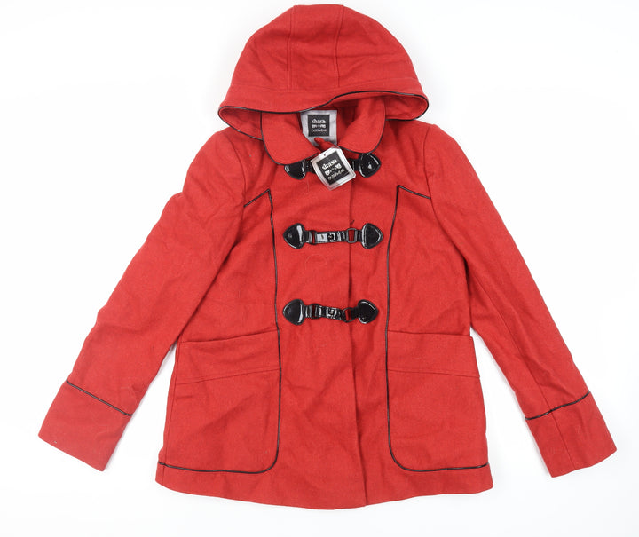Shasa Womens Red Pea Coat Coat Size M Buckle - Duffle Coat Hooded