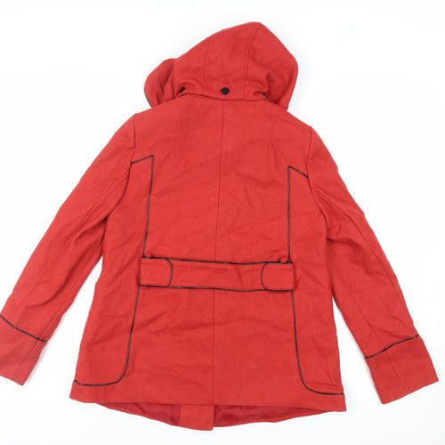 Shasa Womens Red Pea Coat Coat Size M Buckle - Duffle Coat Hooded