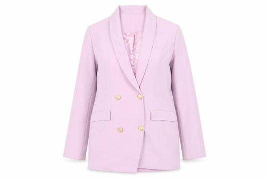 Front view of PRETTYLITTLETHING women’s purple jacket blazer, size UK 12, button