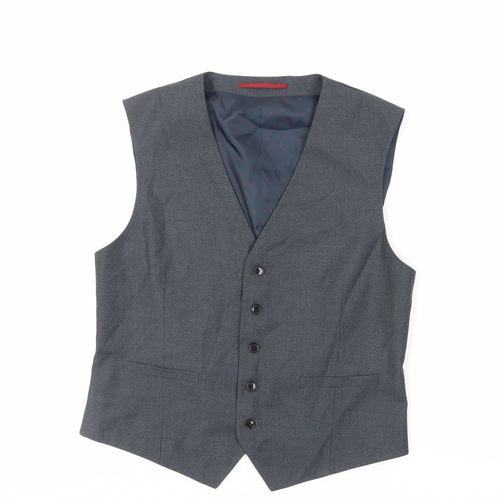 Burton Mens Blue Geometric Polyester Jacket Suit Waistcoat Size 42 Regular