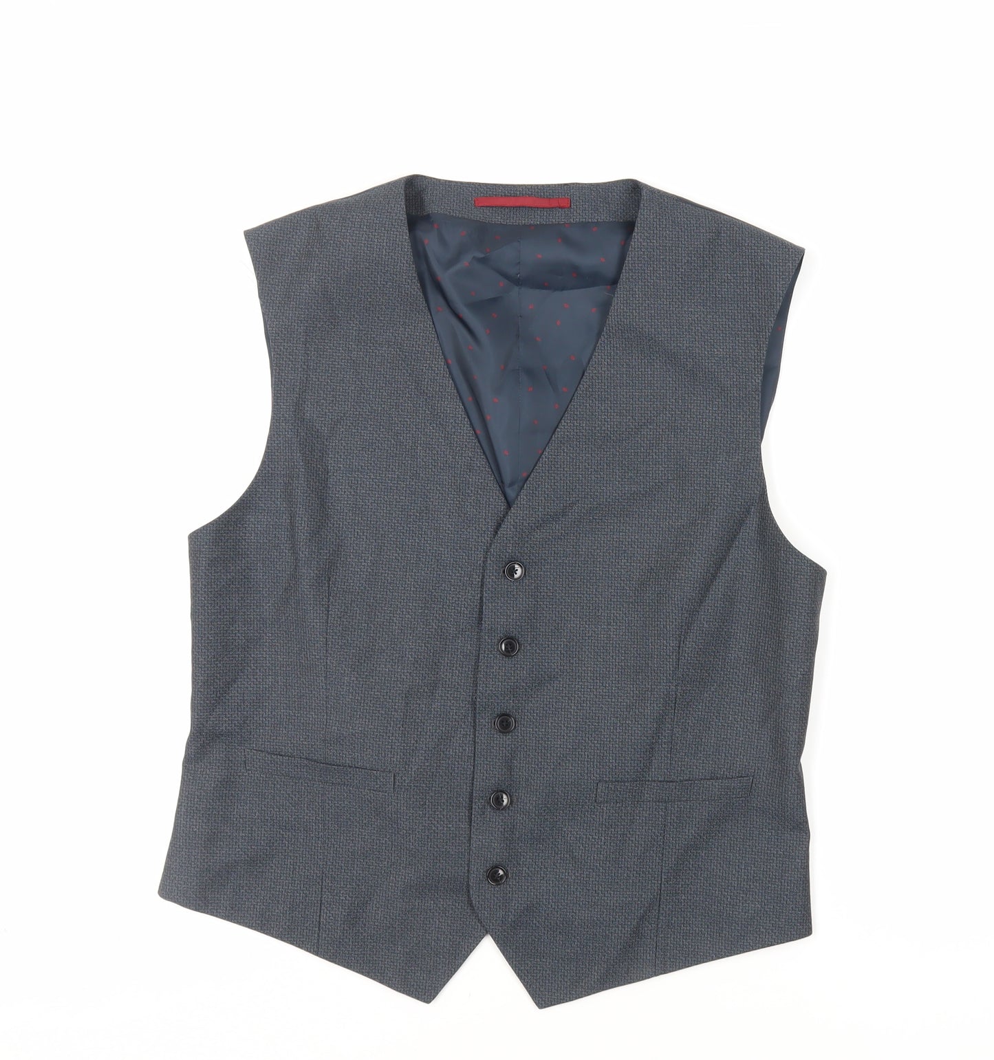 Burton Mens Blue Geometric Polyester Jacket Suit Waistcoat Size 42 Regular