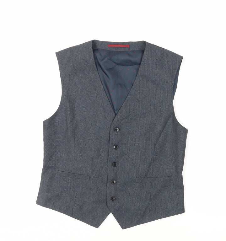 Burton Mens Blue Geometric Polyester Jacket Suit Waistcoat Size 42 Regular