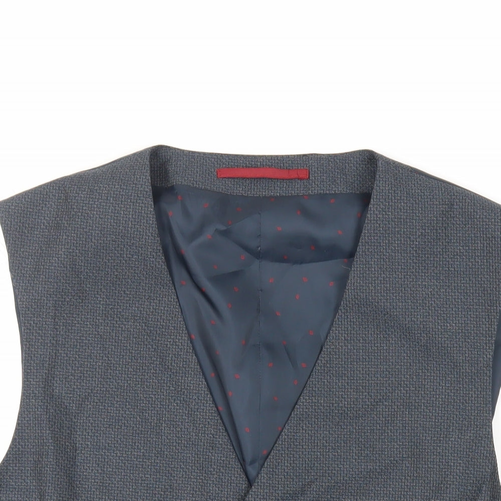 Burton Mens Blue Geometric Polyester Jacket Suit Waistcoat Size 42 Regular