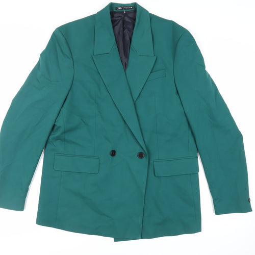 Zara Womens Green Jacket Blazer Size L Button