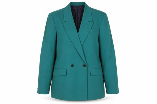Front view of Zara women’s green jacket blazer, size L, button