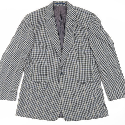 Charly O'Brian Mens Grey Plaid Polyester Jacket Blazer Size 42 Regular