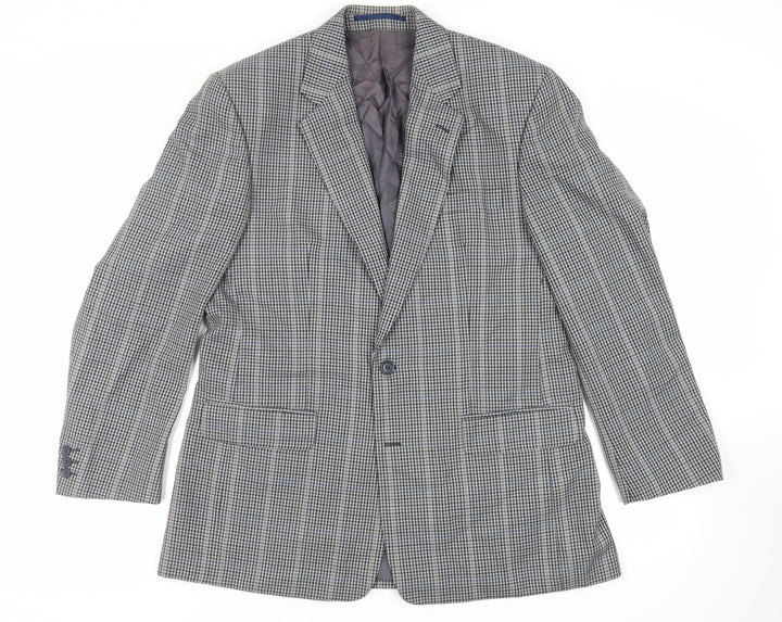 Charly O'Brian Mens Grey Plaid Polyester Jacket Blazer Size 42 Regular