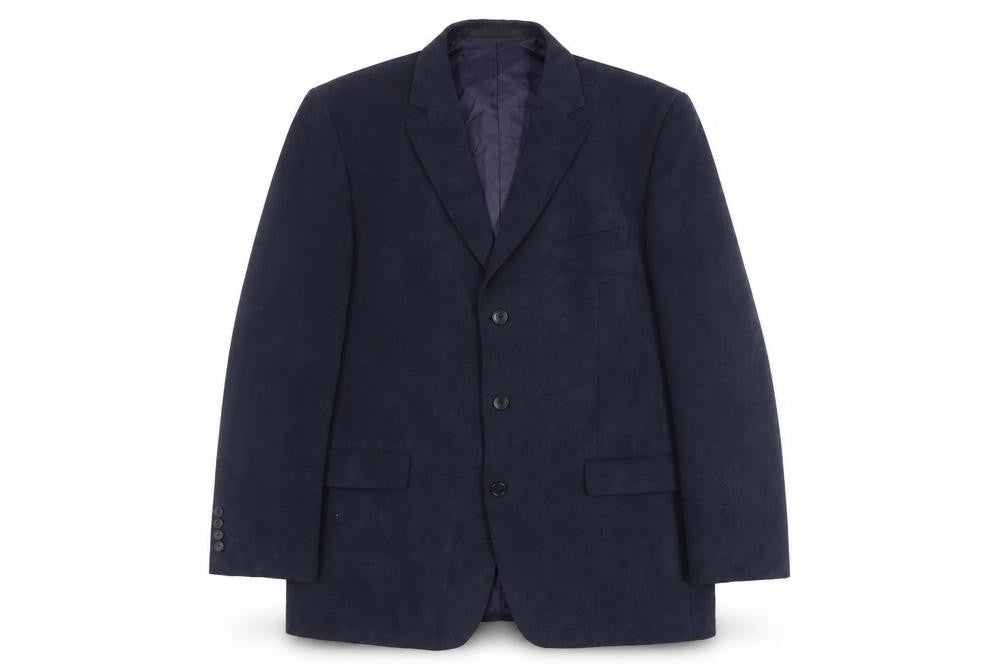 Front view of Marks & Spencer men’s blue polyester jacket blazer, size 42, regular