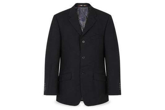 Front view of River Island men’s black polyester jacket suit jacket, size 40, regular