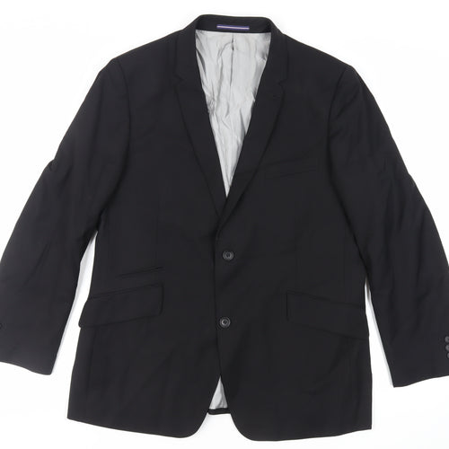 Topman Mens Black Polyester Jacket Suit Jacket Size 44 Regular