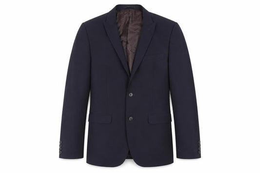 Front view of Next men’s blue polyester jacket suit jacket, size 40, regular