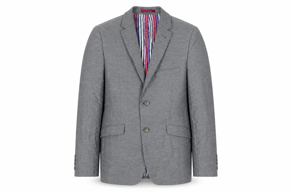 Front view of Racing Green men’s grey viscose jacket suit jacket, size 38, regular