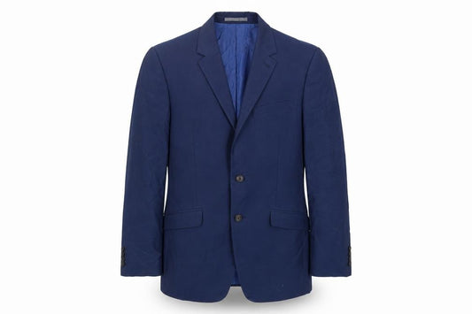 Front view of Marks & Spencer men’s blue polyester jacket suit jacket, size 38, regular