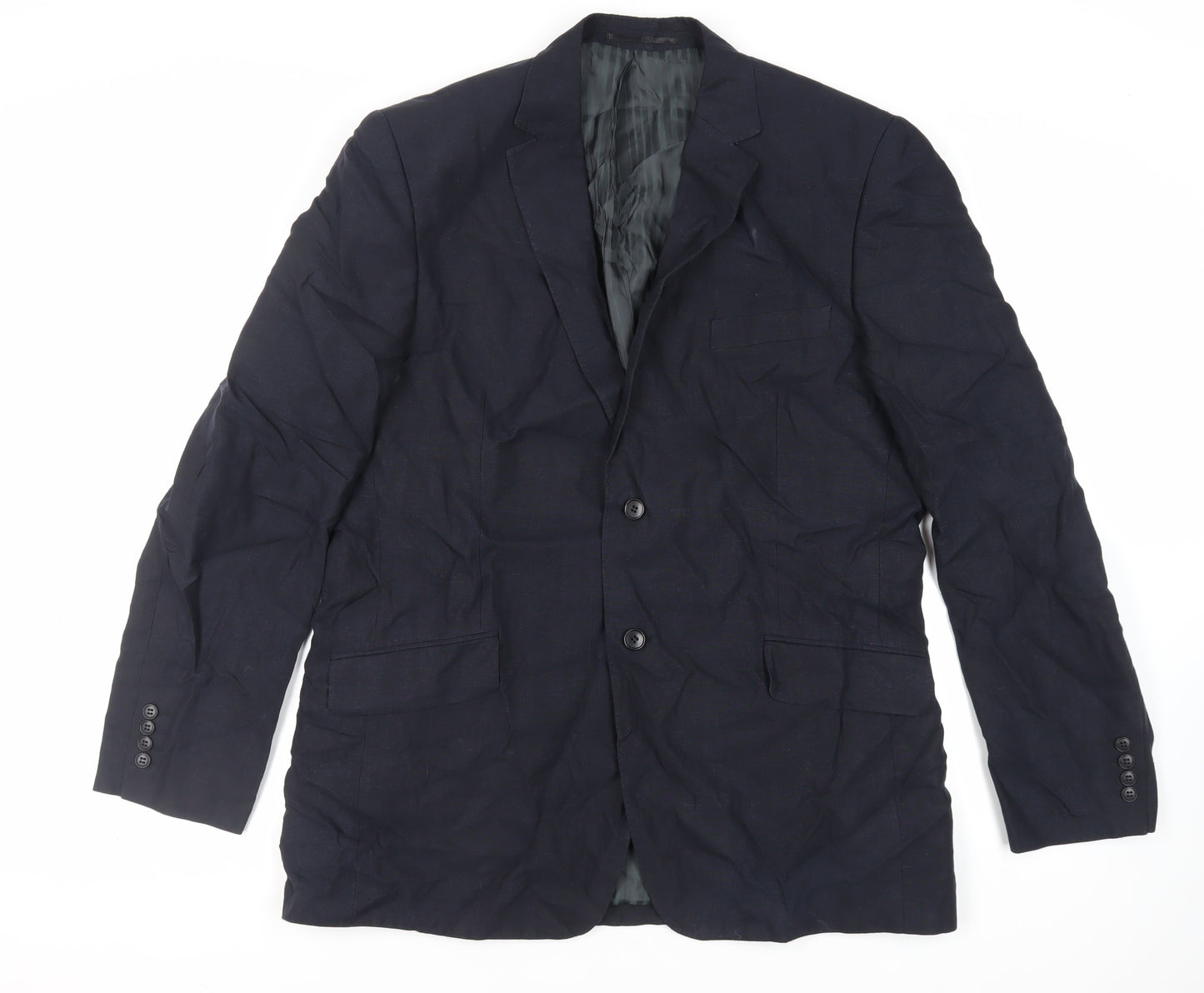 Fellini Mens Blue Linen Jacket Blazer Size 44 Regular