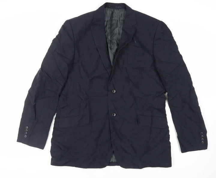 Fellini Mens Blue Linen Jacket Blazer Size 44 Regular