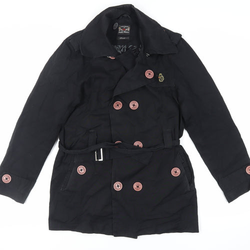 Luke Mens Black Pea Coat Coat Size S Button - Belted