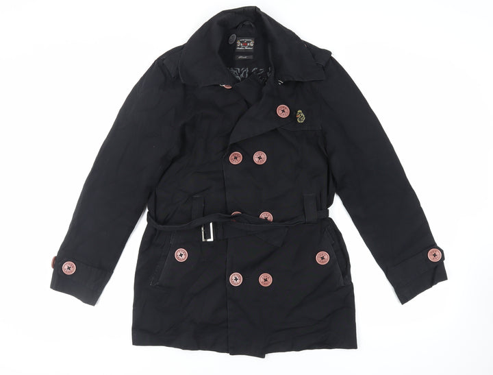 Luke Mens Black Pea Coat Coat Size S Button - Belted