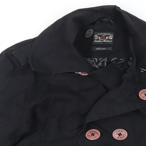 Luke Mens Black Pea Coat Coat Size S Button - Belted