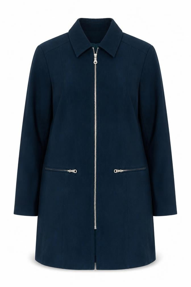 Front view of Ann Harvey women’s green overcoat coat, size UK 16, zip - zipped pockets
