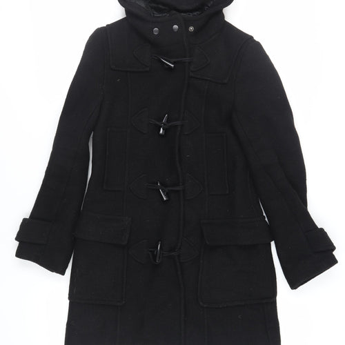 Topshop Womens Black Pea Coat Coat Size 8 Snap - Duffle Coat Hooded