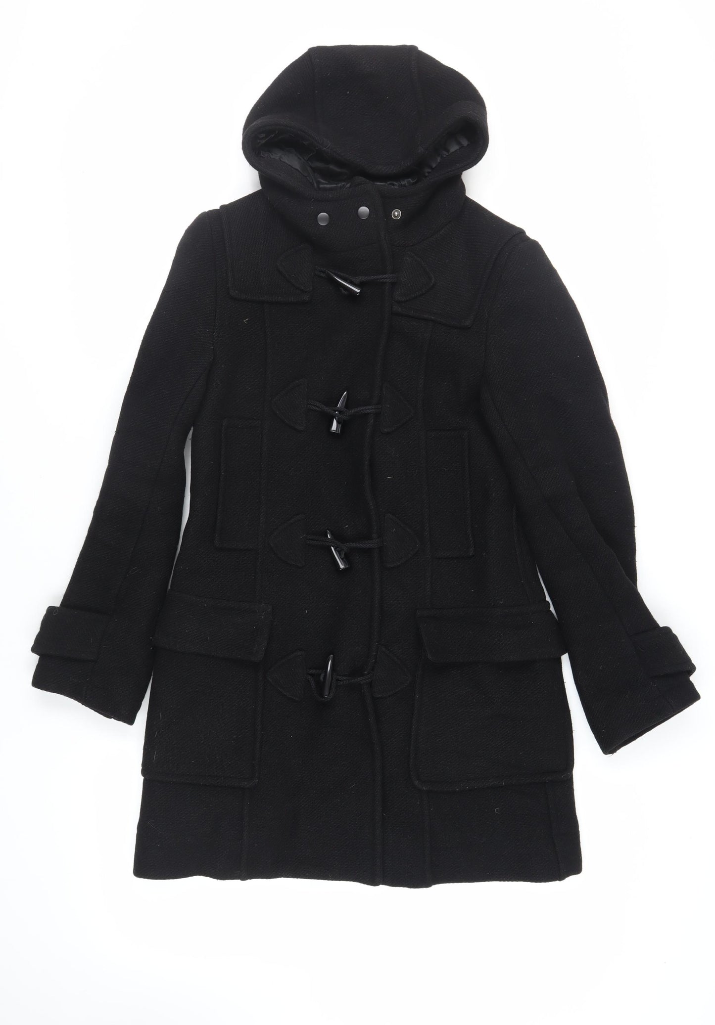 Topshop Womens Black Pea Coat Coat Size 8 Snap - Duffle Coat Hooded