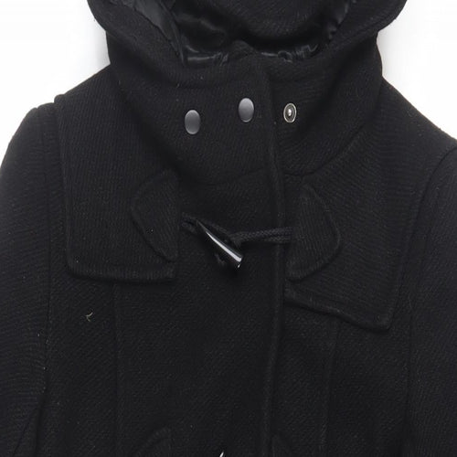 Topshop Womens Black Pea Coat Coat Size 8 Snap - Duffle Coat Hooded