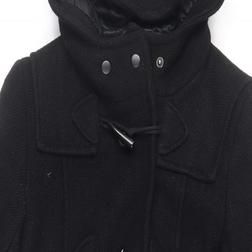 Topshop Womens Black Pea Coat Coat Size 8 Snap - Duffle Coat Hooded