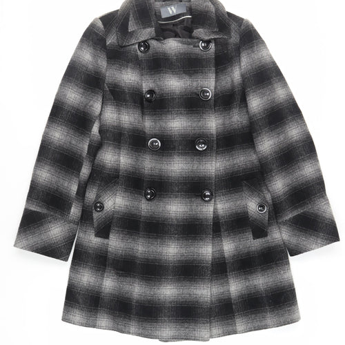 BHS Womens Grey Plaid Pea Coat Coat Size 12 Button