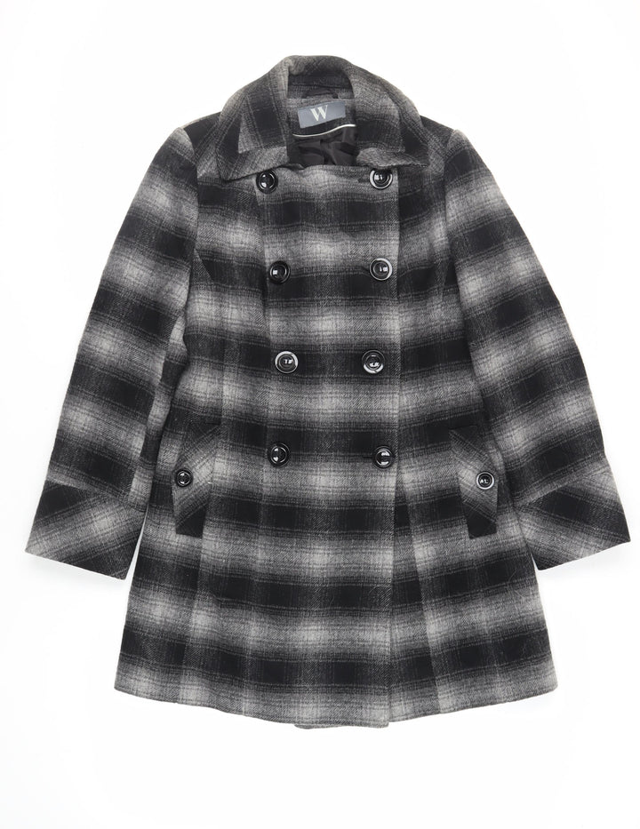 BHS Womens Grey Plaid Pea Coat Coat Size 12 Button