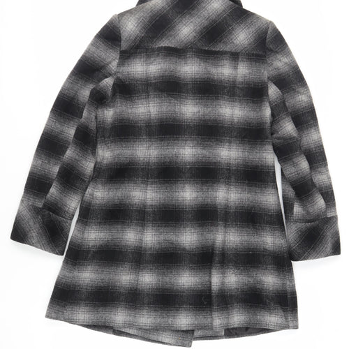 BHS Womens Grey Plaid Pea Coat Coat Size 12 Button