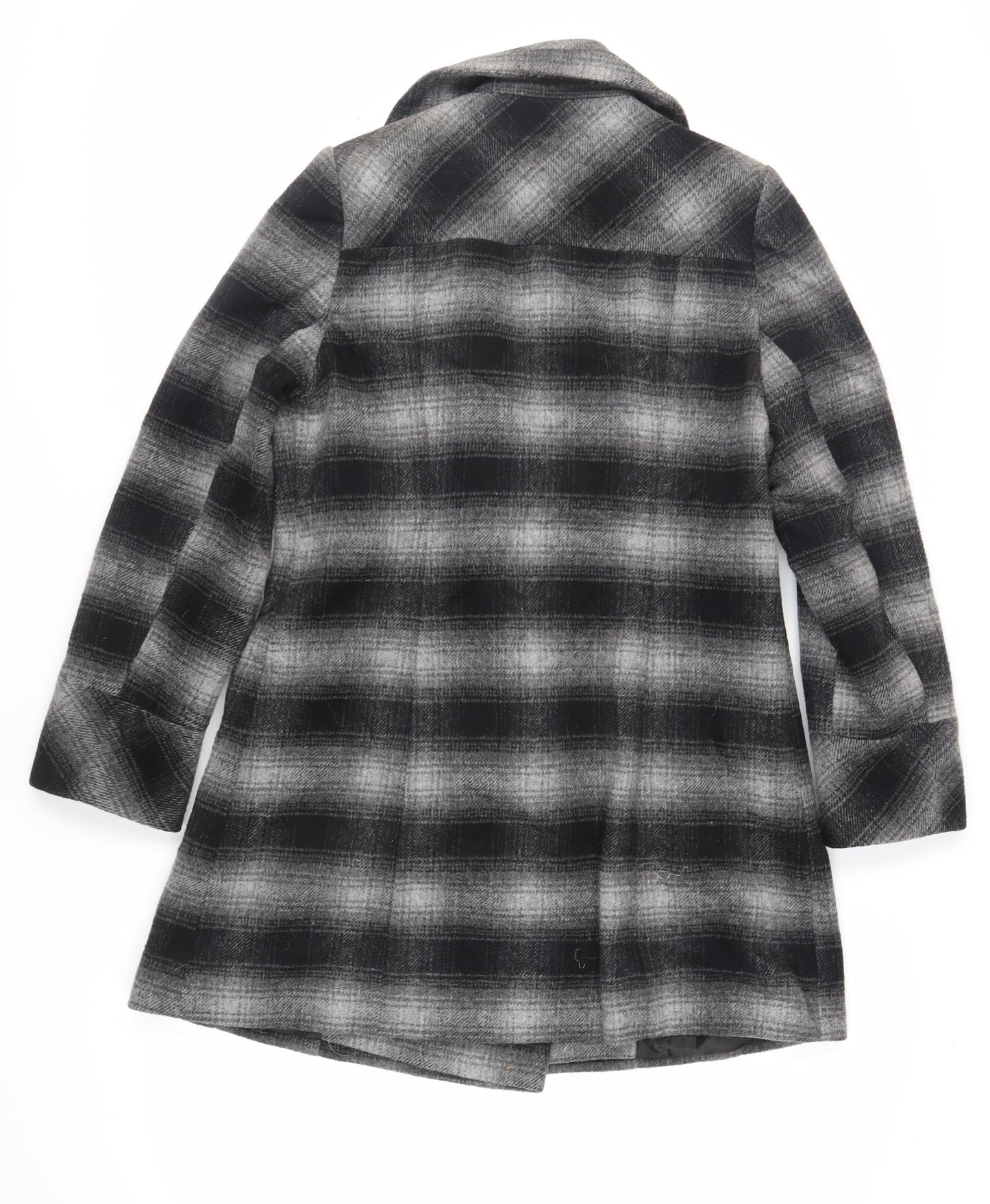 BHS Womens Grey Plaid Pea Coat Coat Size 12 Button