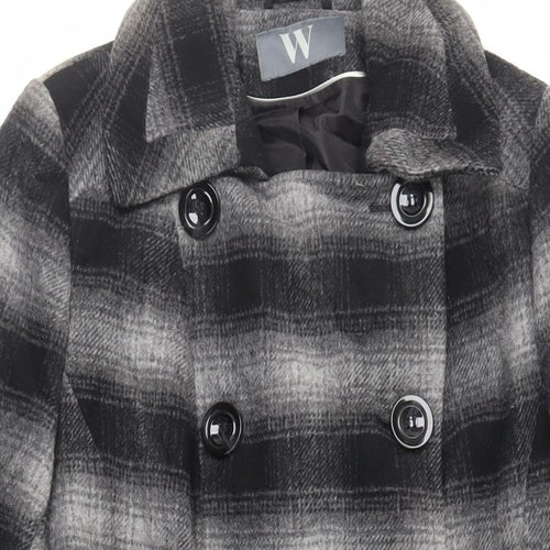 BHS Womens Grey Plaid Pea Coat Coat Size 12 Button
