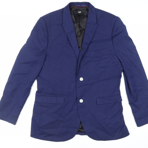H&M Mens Blue Polyester Jacket Blazer Size 44 Regular