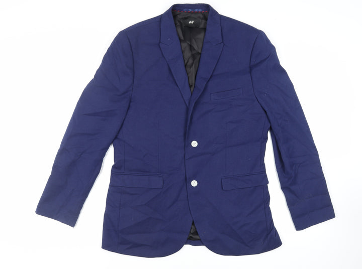 H&M Mens Blue Polyester Jacket Blazer Size 44 Regular