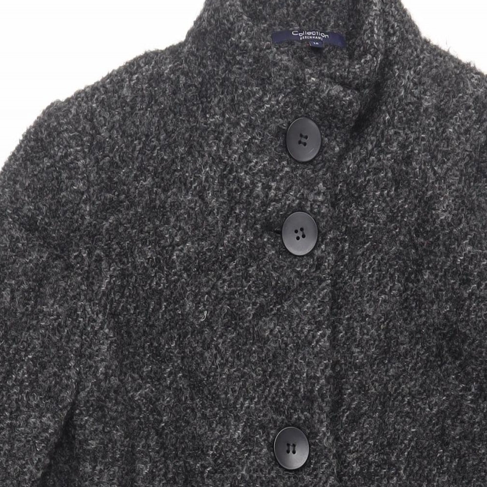 Debenhams Womens Grey Overcoat Coat Size 16 Button
