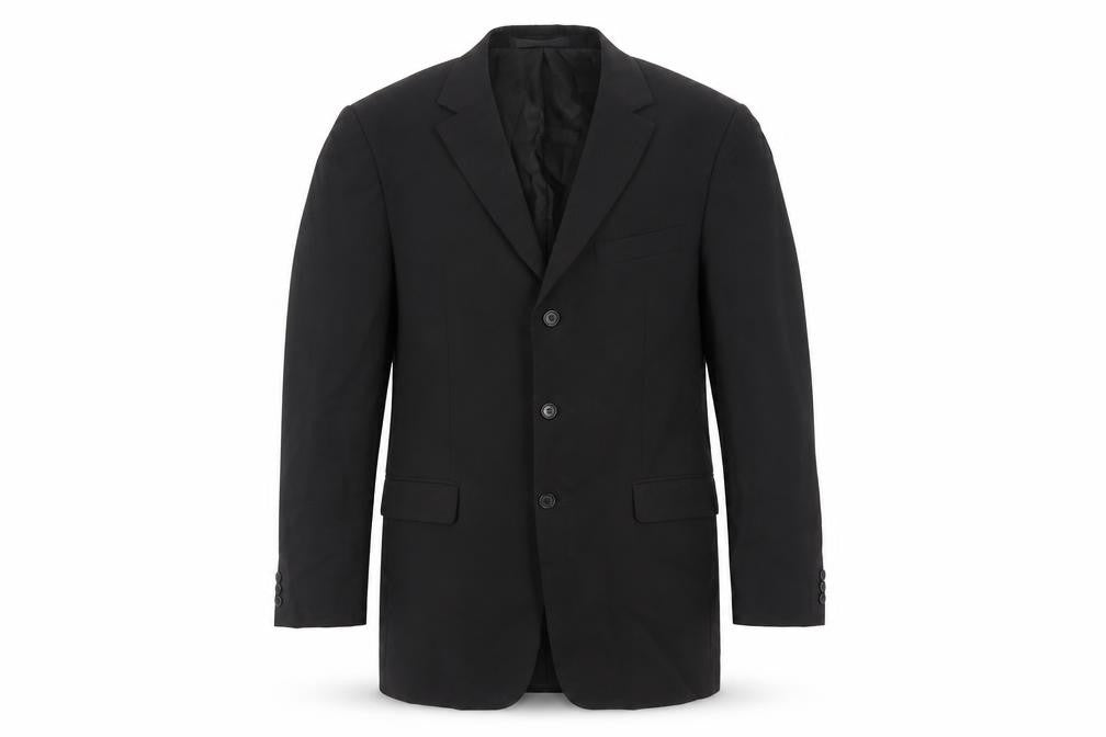 Front view of Marks & Spencer men’s black polyester jacket suit jacket, size 40, regular